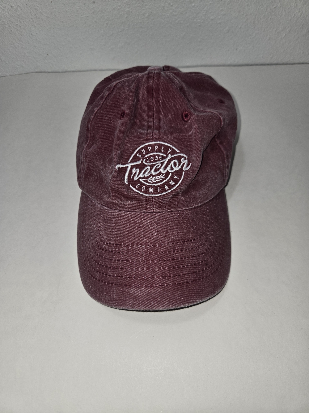 Distressed Tractor Supply Company Baseball Cap - In Washed Burgundy/Maroon Color